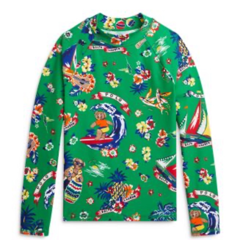 NWT Polo Ralph Lauren Boys‎ Polo Bear Rash Guard Swim Summer Vacation